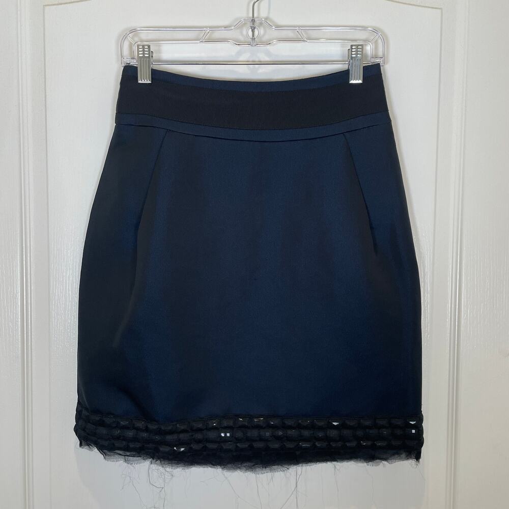 Jenni Kayne Bubble Skirt Pleats Navy Black Jewel & Raw Silk Hem Luxury‎ 8